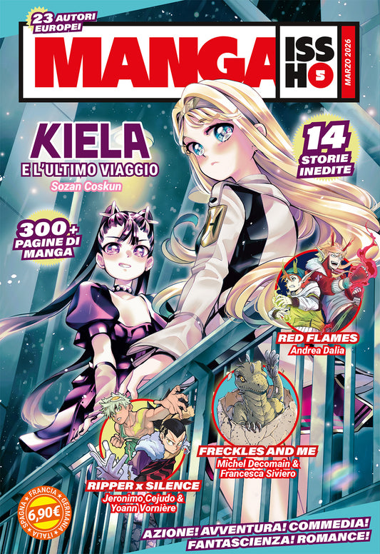 Copertina della rivista Manga Issho Vol. 5 di marzo 2026, edita da Star Comics. Due ragazze in stile manga sono in primo piano su un balcone futuristico, circondate dai loghi delle serie principali contenute nel volume.