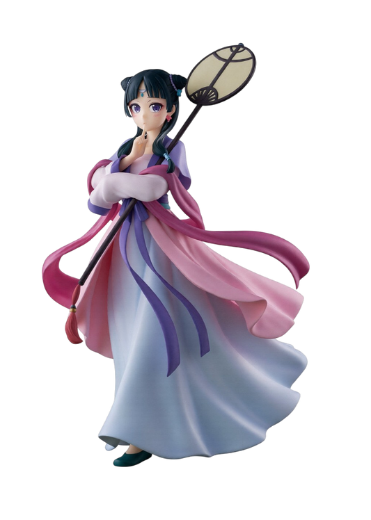 Figure di Maomao in versione Moon Fairy da I Diari della Speziale realizzata da Banpresto con abito tradizionale rosa e viola e ventaglio.