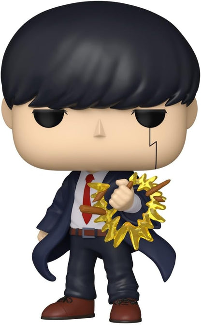 Figure in vinile Funko Pop! numero 2183 raffigurante Mash Burnedead della serie anime Mashle: Magic and Muscles, presentata all'interno della sua scatola originale bianca e rossa. Il Pop! mostra Mash con il suo tipico taglio a scodella e il segno nero simile a una cicatrice sotto l'occhio sinistro. Indossa la divisa scolastica con mantello scuro e cravatta rossa, e tiene nella mano sinistra dei pezzi frantumati di quello che sembra un cerchio magico dorato.