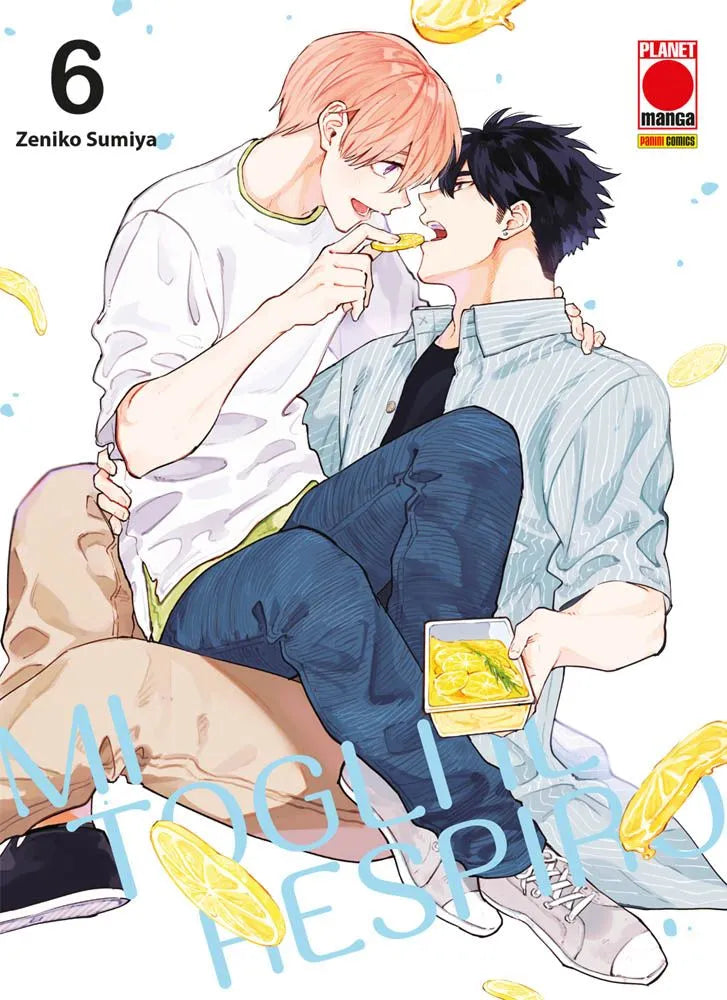 Shizuki e Yano in un momento di intimità giocosa sulla copertina del volume 6: Yano (capelli neri) morde una fetta di limone offerta da Shizuki (capelli chiari), mentre sono seduti vicini.