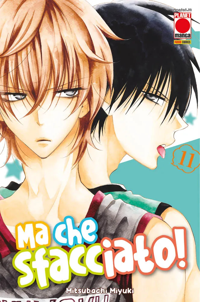 Copertina dell'undicesimo volume in italiano del manga 'Ma che sfacciato! - Namaikizakari' di Mitsubachi Miyuki, edito da Panini Planet Manga. L'illustrazione mostra in primo piano spalla a spalla i due rivali da basket: a sinistra Naruse con capelli castano-chiari e sguardo deciso, a destra Hakamada con capelli neri ritratto di profilo. In basso spicca il titolo 'Ma che sfacciato!', con il numero 11 racchiuso in una sagoma arancione sulla destra e il logo Planet Manga in alto a destra.