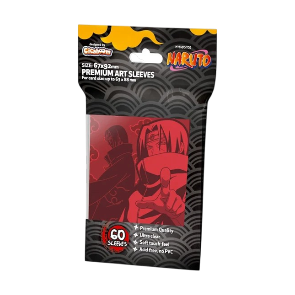 Confezione di bustine protettive Naruto Mythos TCG Premium Art Sleeves Itachi prodotte da Cicaboom.