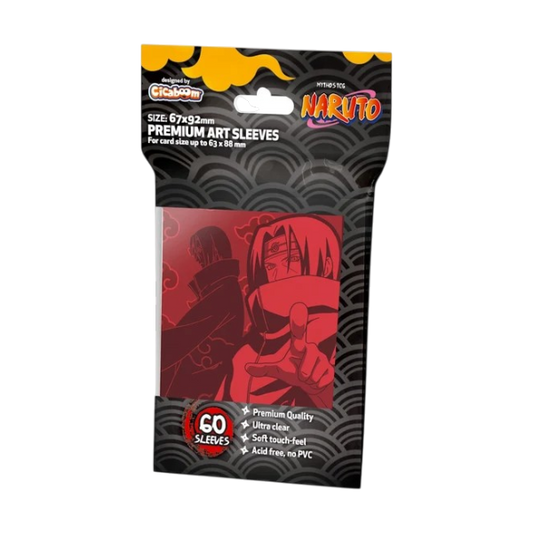 Confezione di bustine protettive Naruto Mythos TCG Premium Art Sleeves Itachi prodotte da Cicaboom.