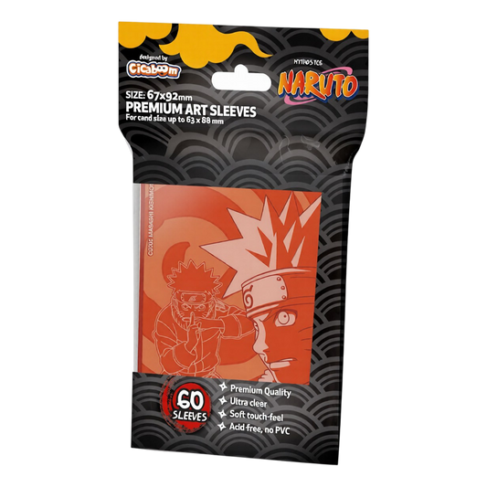 Confezione da 60 bustine protettive Naruto Mythos TCG Premium Art Sleeves (Naruto Orange) di Cicaboom in formato Standard Size.   