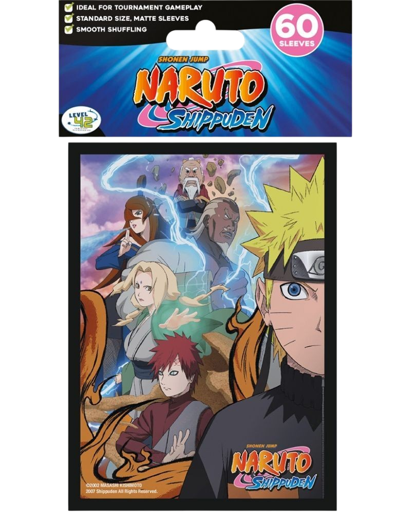 Confezione da 60 bustine protettive Standard Matte Level 42 di Naruto Shippuden, con illustrazione di Naruto e i Cinque Kage.