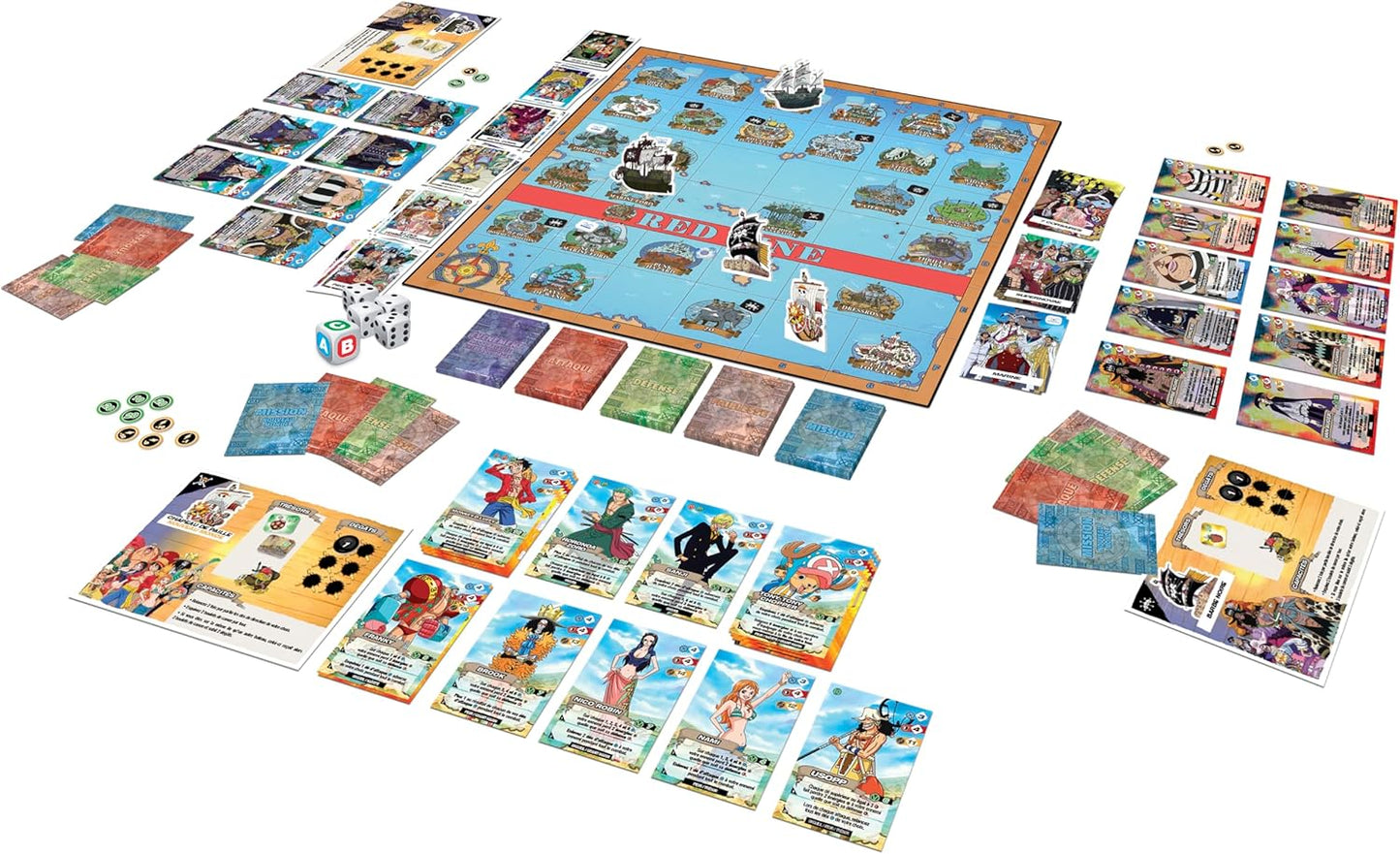 La scatola del gioco da tavolo One Piece Adventure Island edito da Yas!Games, con Luffy e la ciurma in primo piano, il tabellone di gioco colorato e il logo dell'editore.