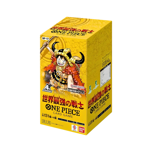 Box da 24 buste del gioco di carte collezionabili One Piece Card Game OP-17 The World’s Strongest Warriors in lingua giapponese.