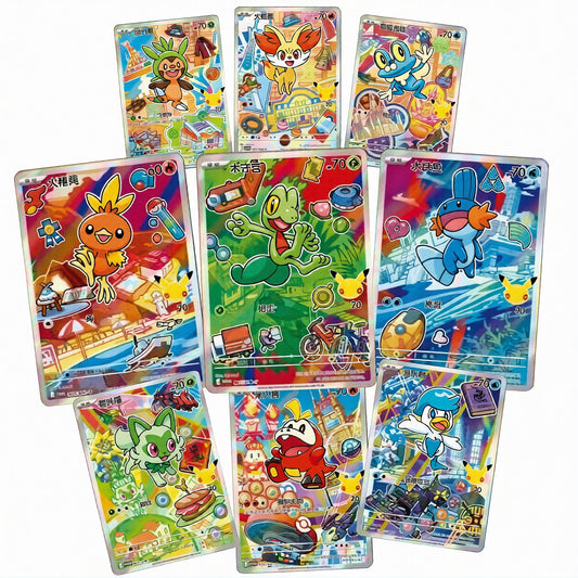 Carte Pokémon 30Th Celebration Original Partner V.3 China con i Pokémon iniziali.