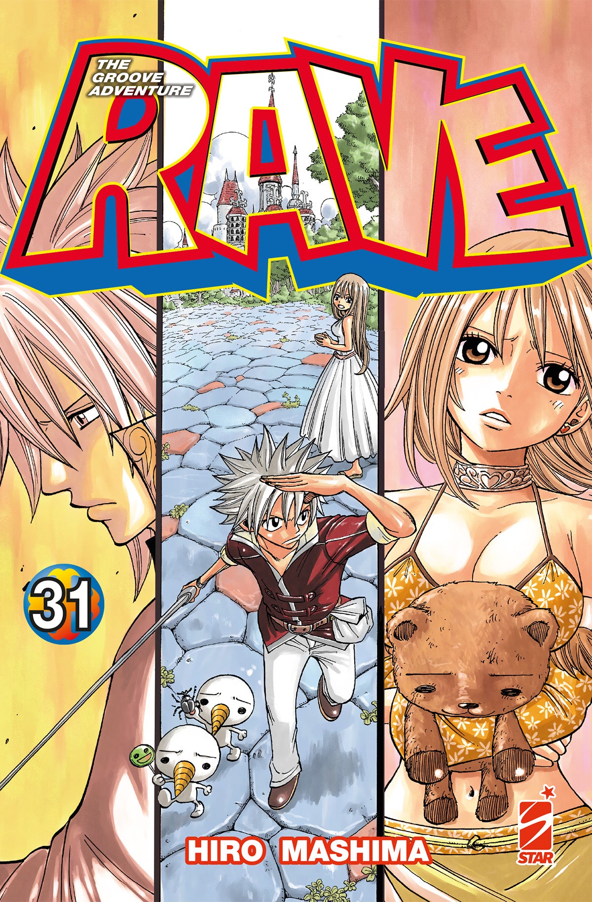 Copertina del manga Rave - The Groove Adventure New Edition Vol. 31 di Hiro Mashima edito da Star Comics con Haru, Elie e Sieg.   