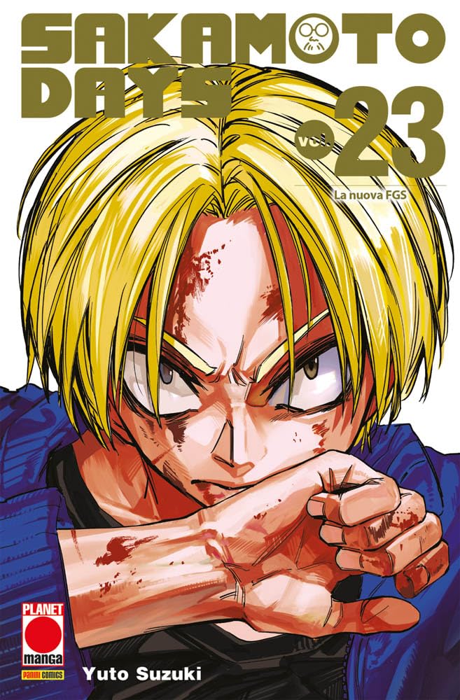 Copertina del manga Sakamoto Days Vol. 23; illustrazione a colori che ritrae un personaggio chiave della saga (probabilmente Shin o un membro dell'Ordine) in posa d'azione su sfondo vivace.