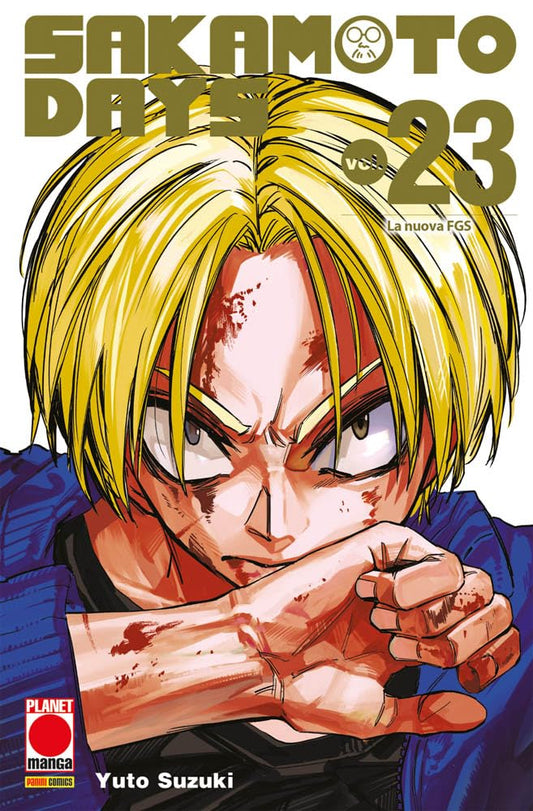 Copertina del manga Sakamoto Days Vol. 23; illustrazione a colori che ritrae un personaggio chiave della saga (probabilmente Shin o un membro dell'Ordine) in posa d'azione su sfondo vivace.