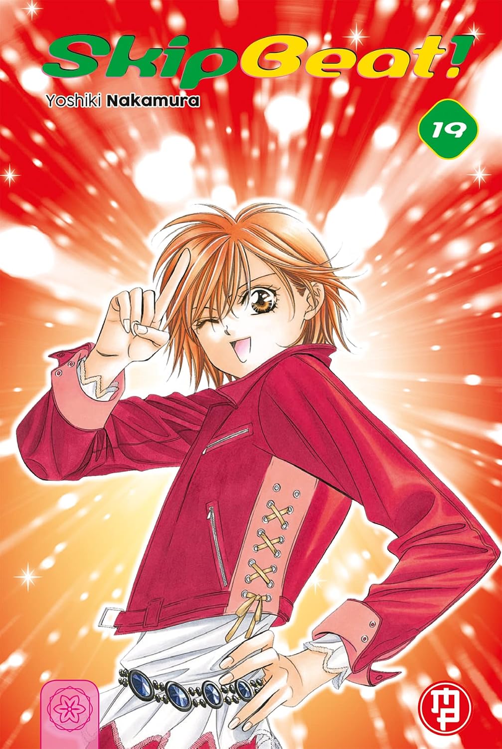 Copertina del volume 19 di Skip Beat! edito da Magic Press con Kyoko Mogami in giacca rossa che ammicca sorridente.