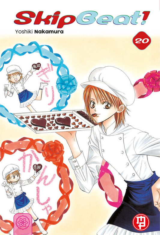 Copertina del ventesimo volume del manga 'Skip Beat!' di Yoshiki Nakamura, edito da Magic Press. L'illustrazione ritrae Kyoko in veste da pasticcera con un vassoio di cioccolatini a forma di cuore, sormontata dal titolo e dal numero 20.