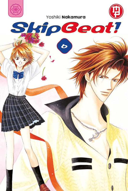 Copertina del sesto volume del manga 'Skip Beat!' di Yoshiki Nakamura, edito da Magic Press. L'illustrazione ritrae Ren Tsuruga in primo piano con cardigan giallo e Kyoko Mogami in divisa scolastica festosa sullo sfondo, sormontati dal titolo e dal numero 6.