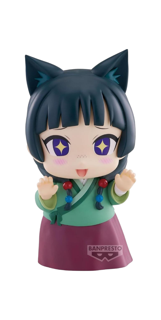 Figure chibi in vinile di Maomao con orecchie da gatto ed espressione estasiata.