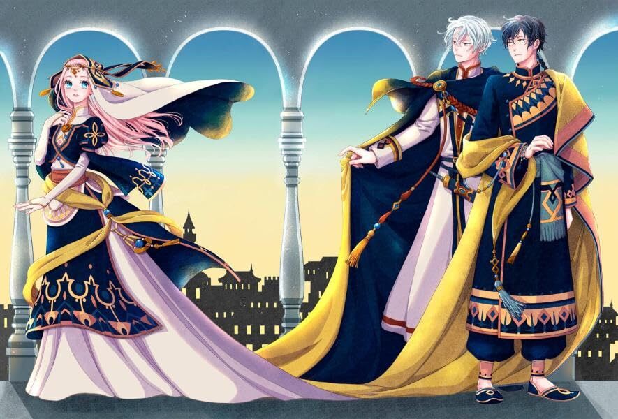 Copertina dell'artbook The Art of Nina the Starry Bride; primo piano dettagliato della protagonista Nina con grandi occhi azzurri brillanti e capelli rosa, che indossa un elaborato copricapo blu con decorazioni dorate e floreali.