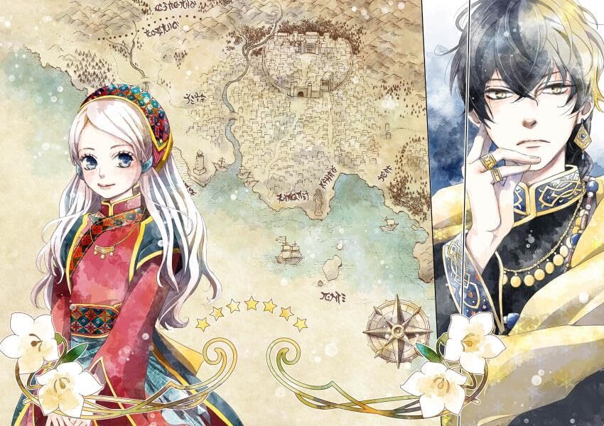 Copertina dell'artbook The Art of Nina the Starry Bride; primo piano dettagliato della protagonista Nina con grandi occhi azzurri brillanti e capelli rosa, che indossa un elaborato copricapo blu con decorazioni dorate e floreali.