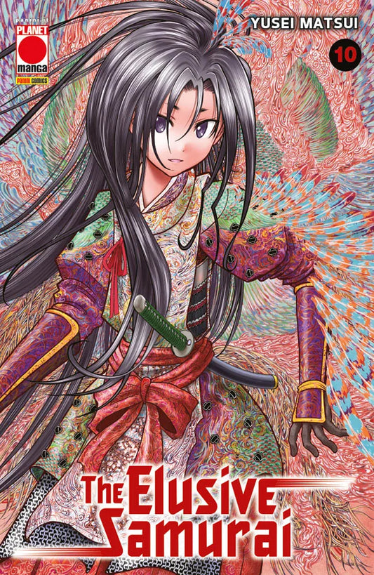 Copertina de The Elusive Samurai Vol. 10 (Panini Planet Manga). Illustrazione vivace con Tokiyuki in primo piano che corre, circondato da guerrieri colorati e dinamici su uno sfondo giallo.