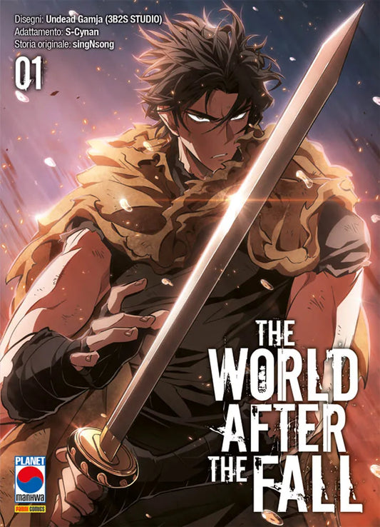 Copertina di The World After The Fall 1. Illustrazione di un guerriero agguerrito che sguaina una spada lucente in un'atmosfera infuocata.