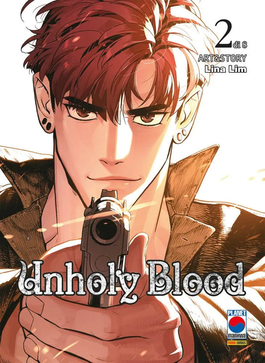 La protagonista Hayan di Unholy Blood Vol. 2, con i capelli bianchi e gli occhi rossi da vampira, guarda lo spettatore con un'espressione furiosa e addolorata, pronta a scatenare i suoi poteri.
