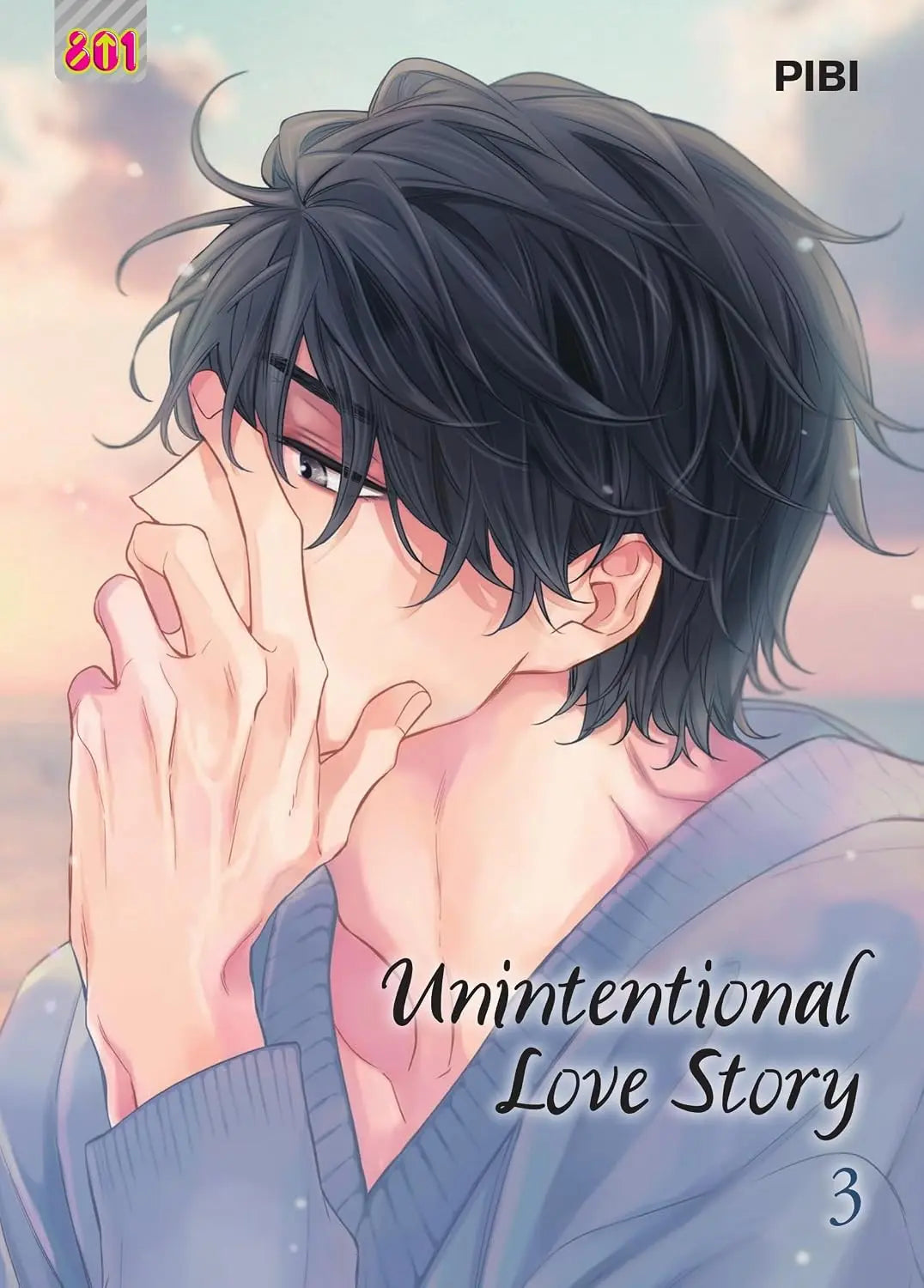 Copertina del terzo volume del manhwa Unintentional Love Story edito da Magic Press. Primo piano di un ragazzo con mano sul viso al tramonto.