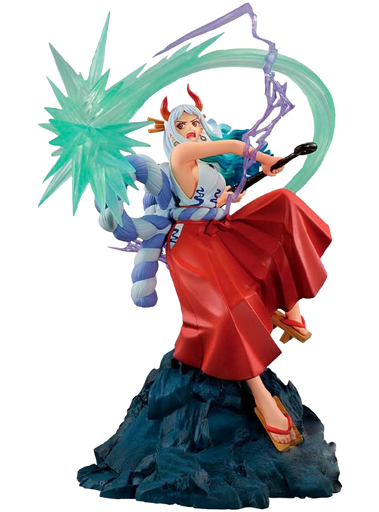 Statua Yamato Dioramatic The Brush (Banpresto). Il figlio di Kaido sferra un colpo con effetti di energia e fulmini. Colorazione artistica premium da One Piece.