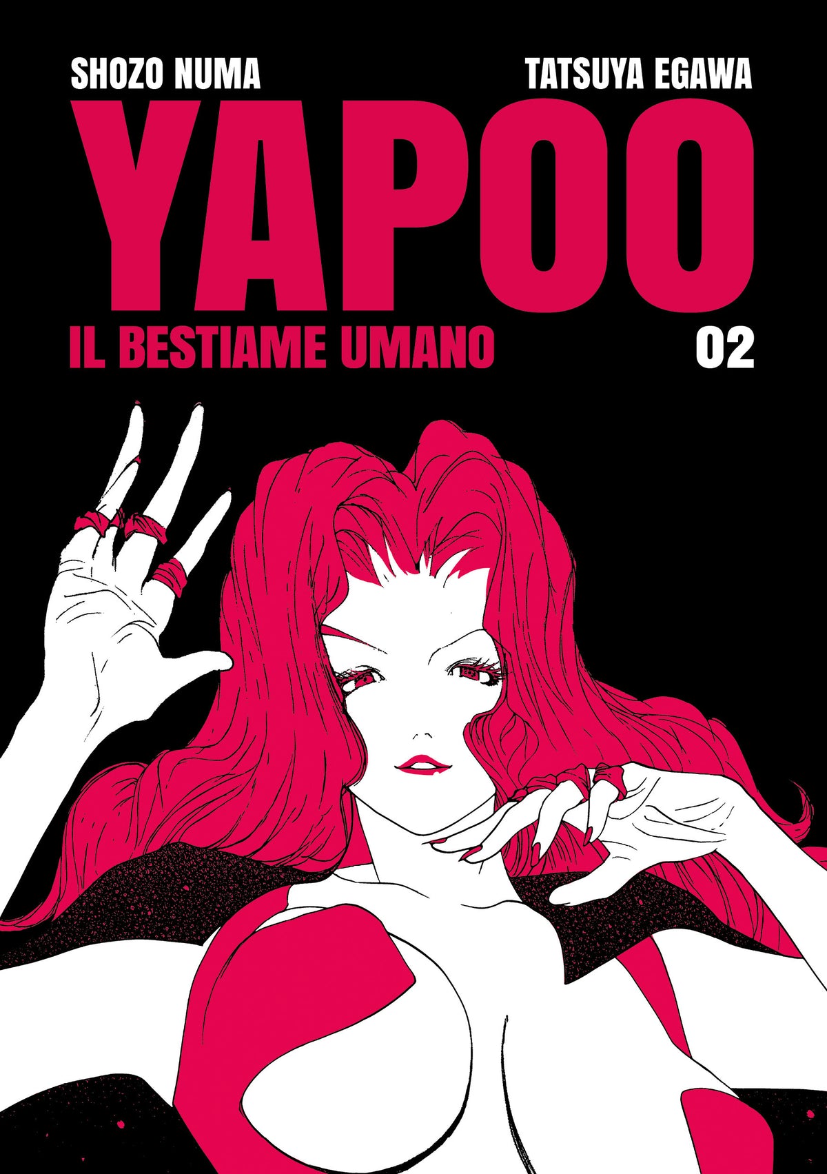 Copertina del manga Yapoo - Il Bestiame Umano Vol. 2 Variant Edition edito da Hikari Edizioni con illustrazione nei toni del rosa magenta e nero.